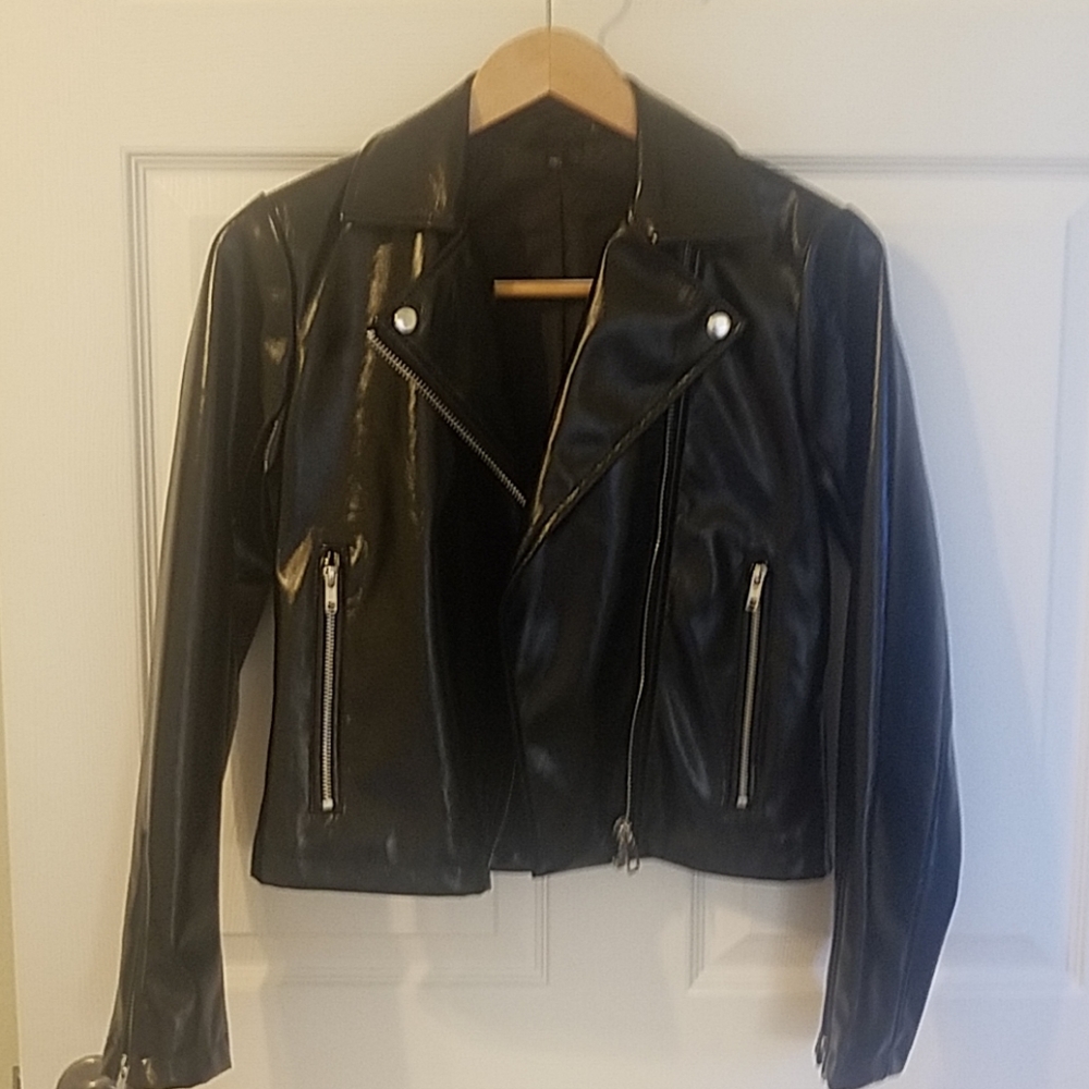 NWOT Topshop black faux leather moto jacket